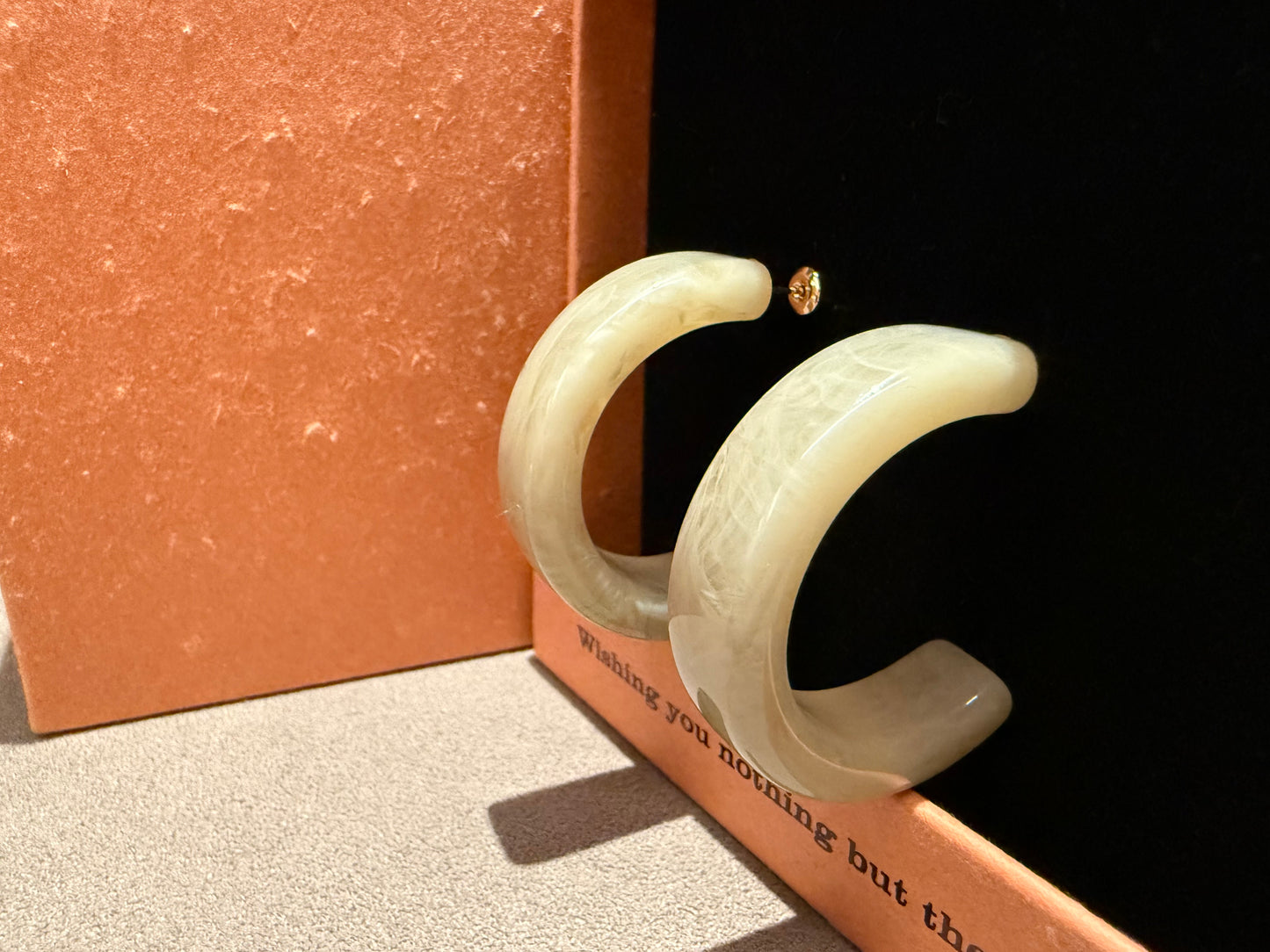 煙灰雲石樹脂半圈耳環 Jade Arc, Half Hoop Earrings