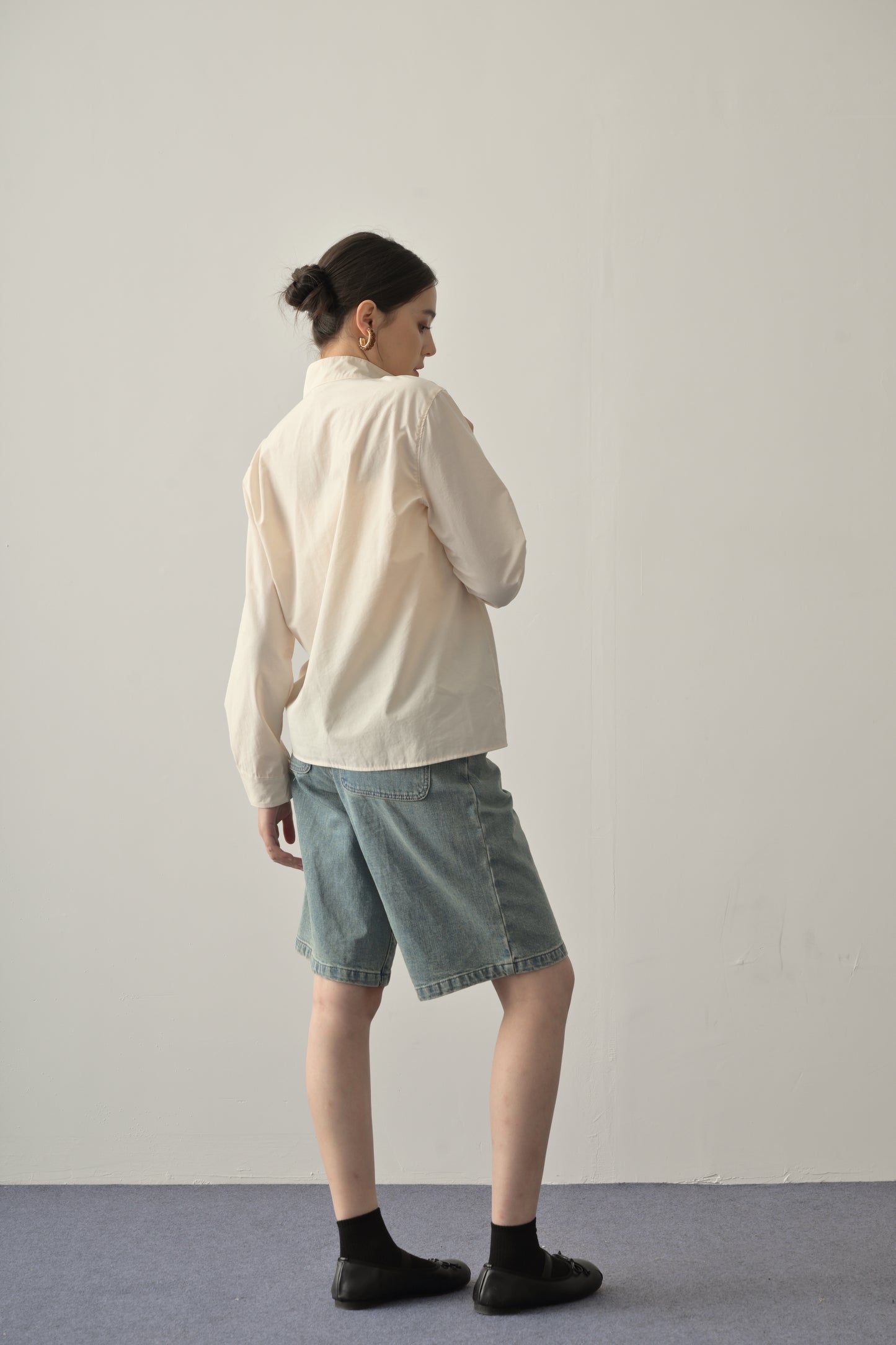 細節質感雙門襟立領恤衫 Chic Double Placket Stand Collar Shirt