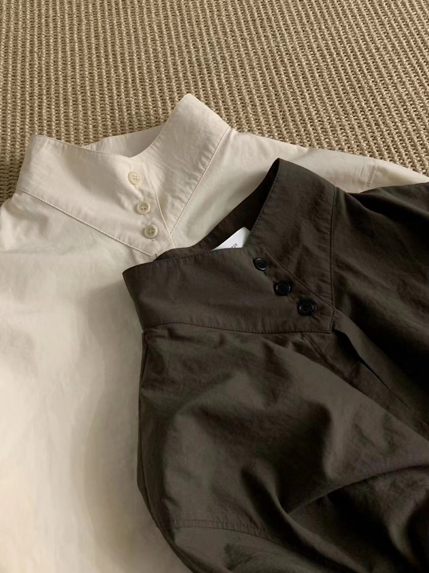細節質感雙門襟立領恤衫 Chic Double Placket Stand Collar Shirt