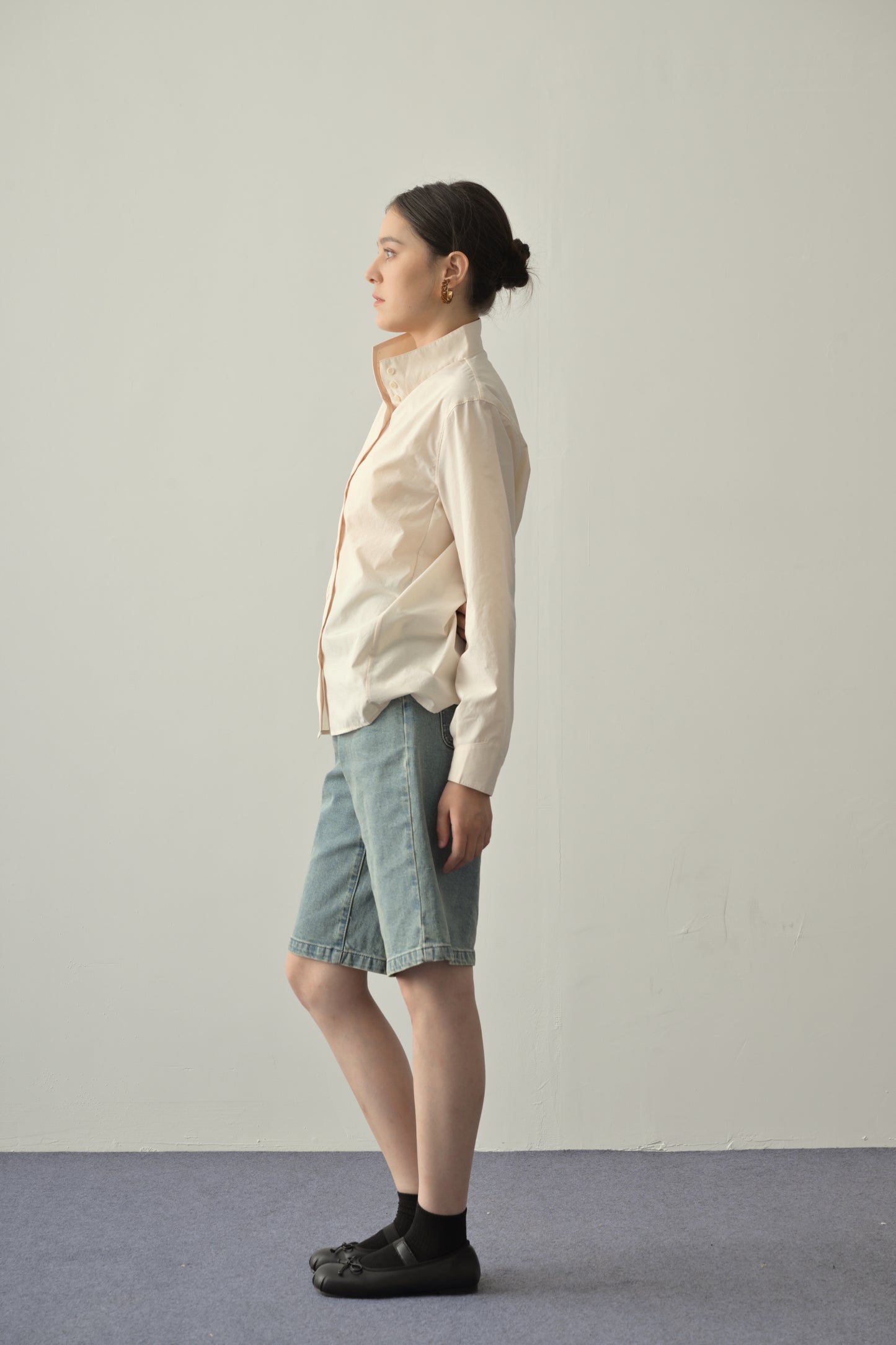 細節質感雙門襟立領恤衫 Chic Double Placket Stand Collar Shirt