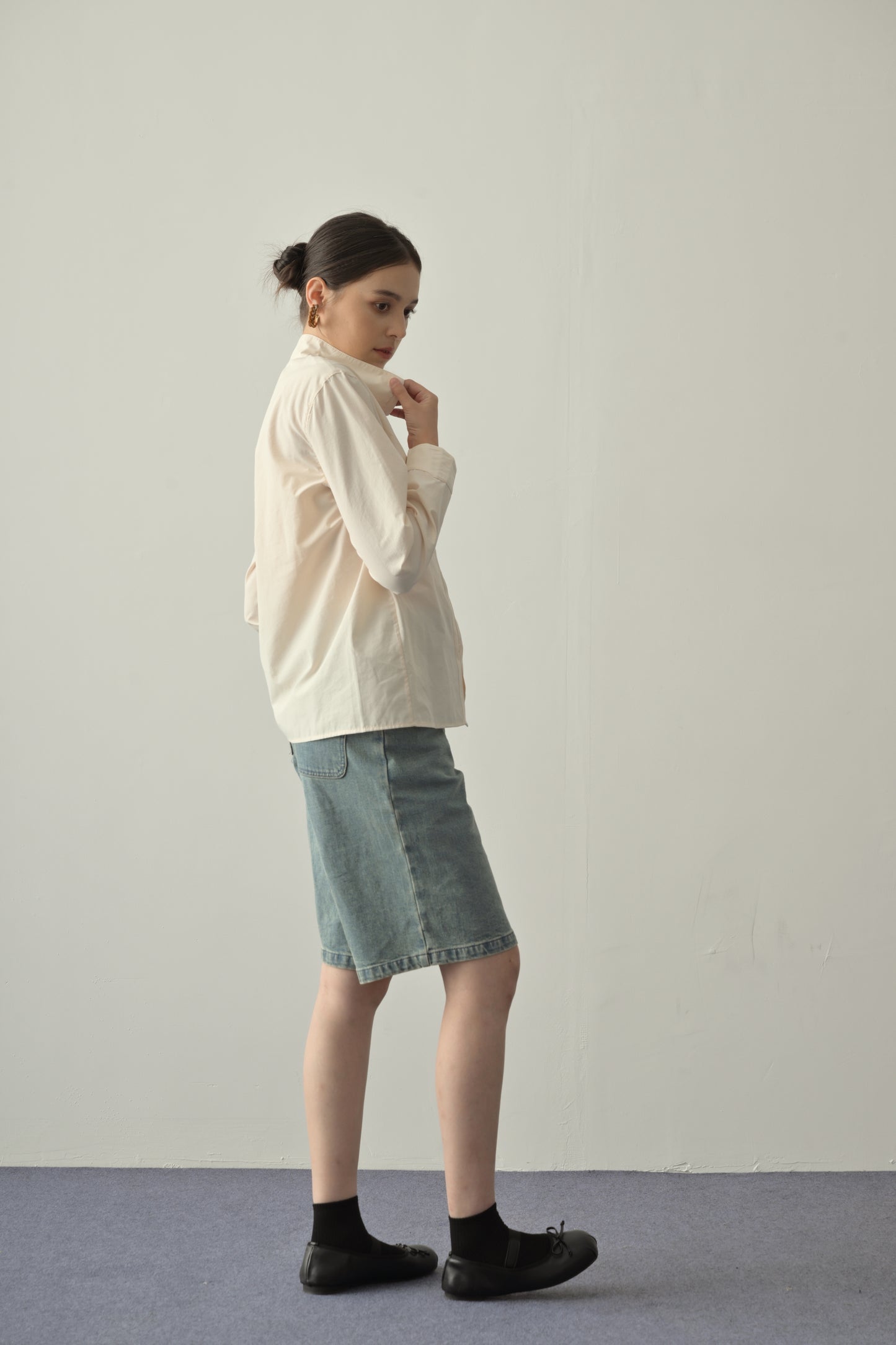 細節質感雙門襟立領恤衫 Chic Double Placket Stand Collar Shirt