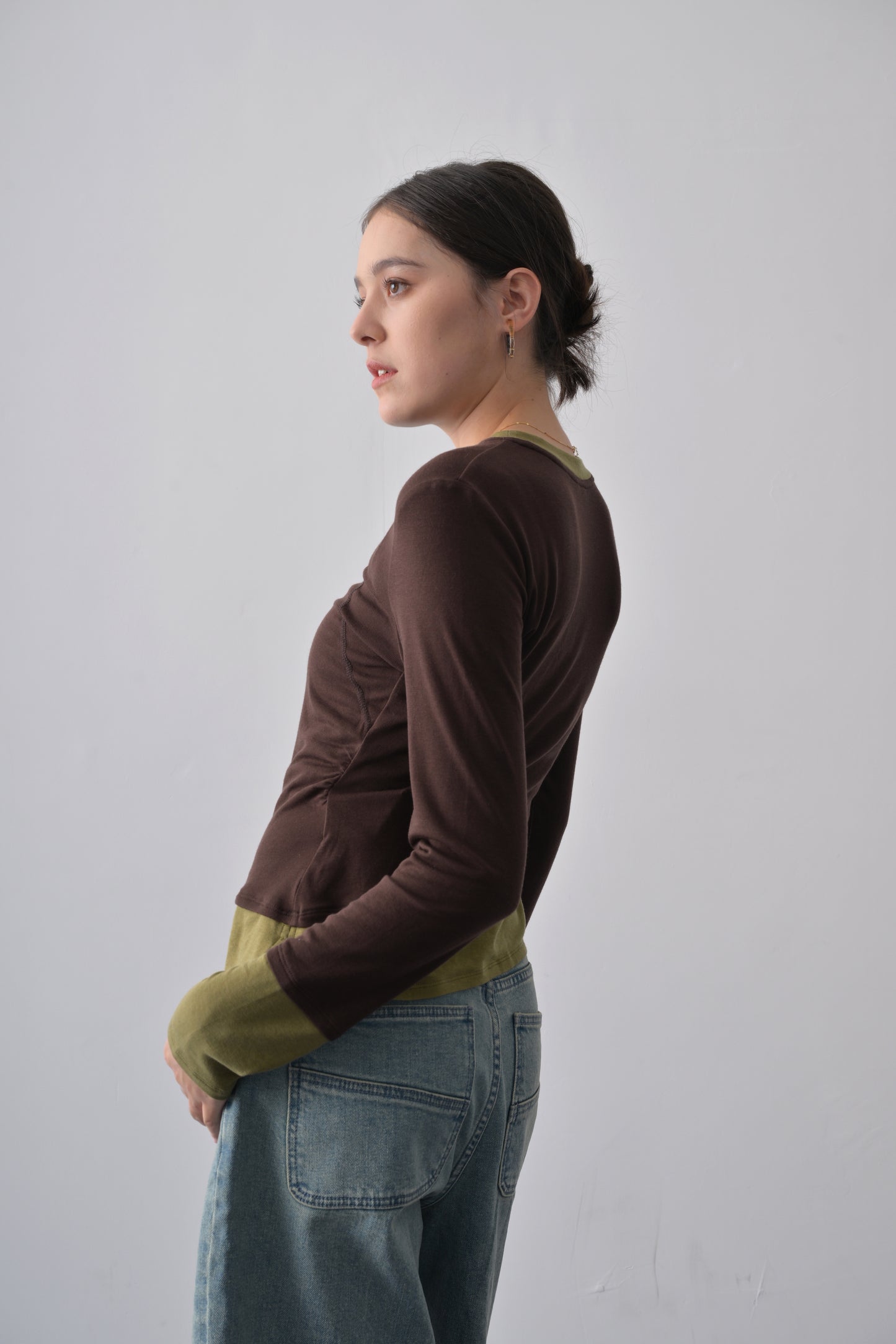 親膚萊賽爾羊毛撞色長袖衫 Lyocell Wool blend Long-sleeve Tee