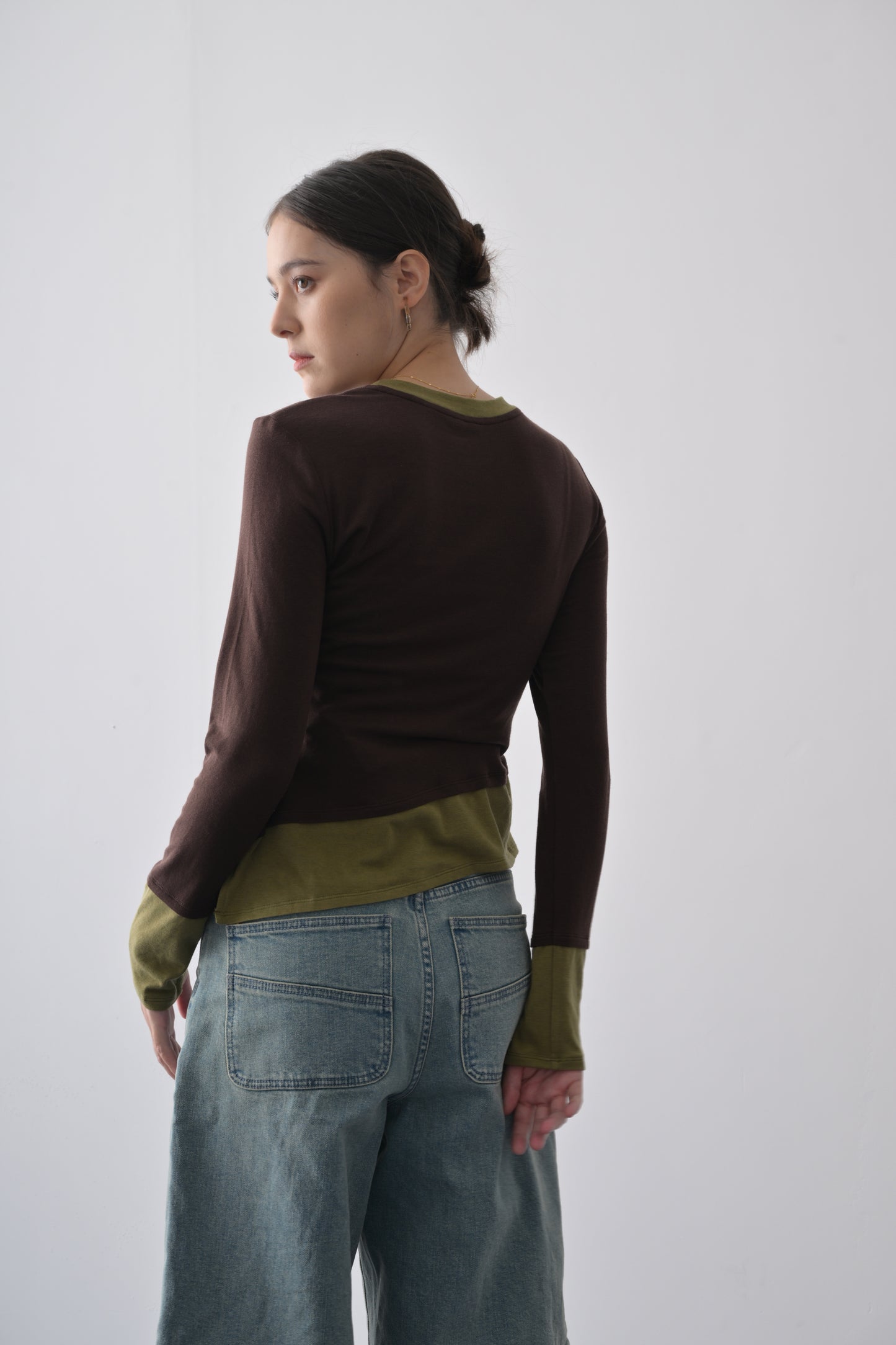 親膚萊賽爾羊毛撞色長袖衫 Lyocell Wool blend Long-sleeve Tee