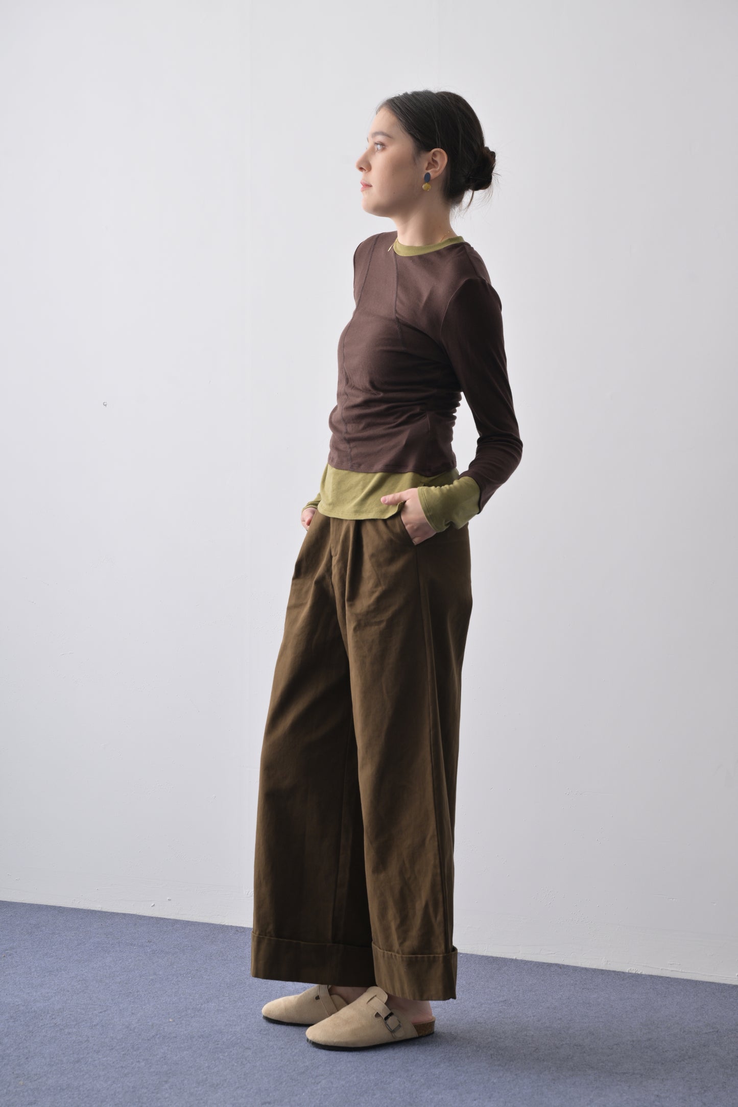 親膚萊賽爾羊毛撞色長袖衫 Lyocell Wool blend Long-sleeve Tee