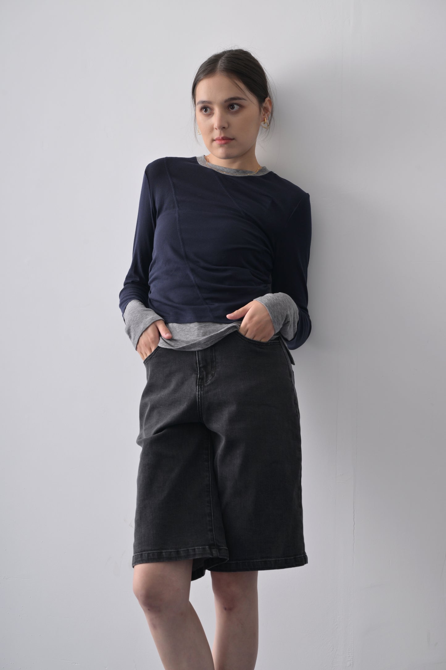 親膚萊賽爾羊毛撞色長袖衫 Lyocell Wool blend Long-sleeve Tee