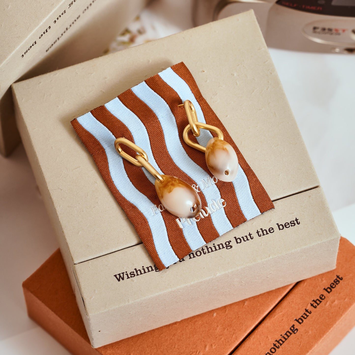 貝殼朱古力金鏈耳環 Seashells Chocolate on Chain Earrings