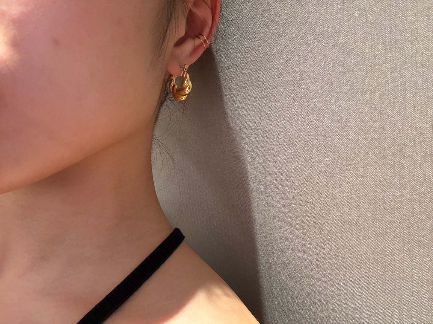 黃金牛角包 18k鍍金不鏽鋼耳環 Golden Croissant Earrings 18k S.Steel Sweat Proofed