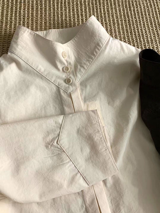 細節質感雙門襟立領恤衫  Chic Double Placket Stand Collar Shirt