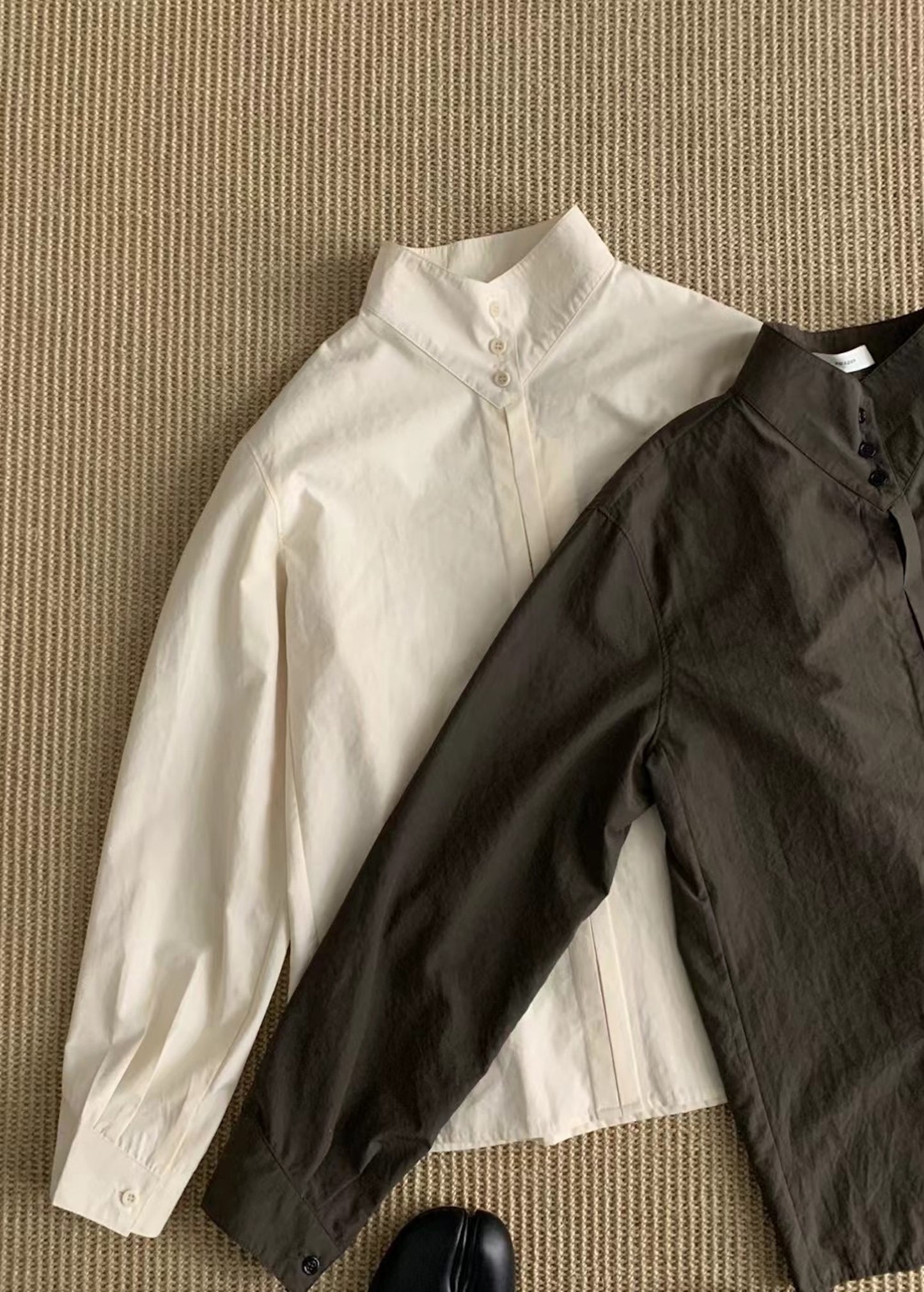 細節質感雙門襟立領恤衫  Chic Double Placket Stand Collar Shirt