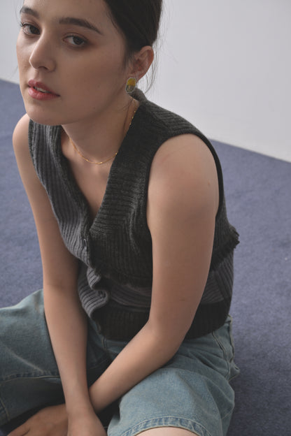 Fringe Detail Contrast Rib-Knit Co-ord, Vest