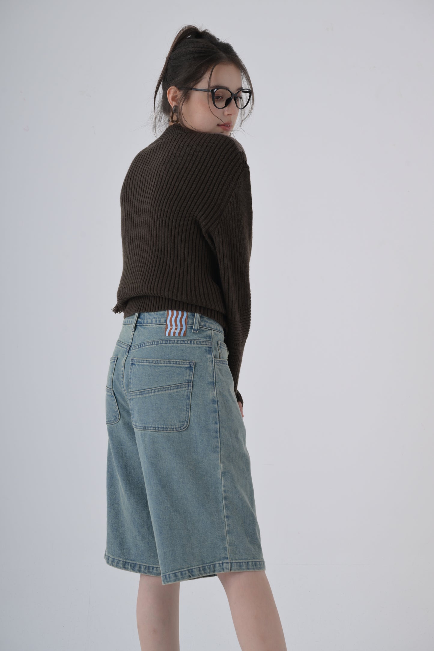 羊毛混紡不規則拼色冷衫  Wool-blend Fringed Contrast Rib-knit Jumper