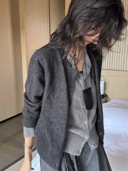 浣熊絨羊毛假兩件開胸冷衫  Versatile 3-way Raccoon Wool Blend Cardigan