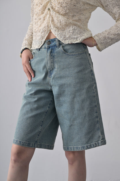 懷舊洗水百慕達牛仔短褲  Vintage Washed Baggy Mid-rise Bermuda Jorts