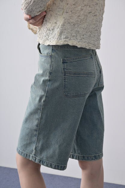 懷舊洗水百慕達牛仔短褲  Vintage Washed Baggy Mid-rise Bermuda Jorts