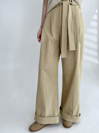 寬褲耳高腰闊腿褲配腰帶  Tailored Wide-leg Trousers with Belt